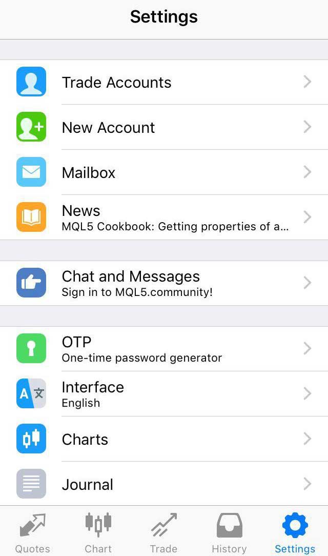تنظیمات نصب متاتریدر 5 در ios