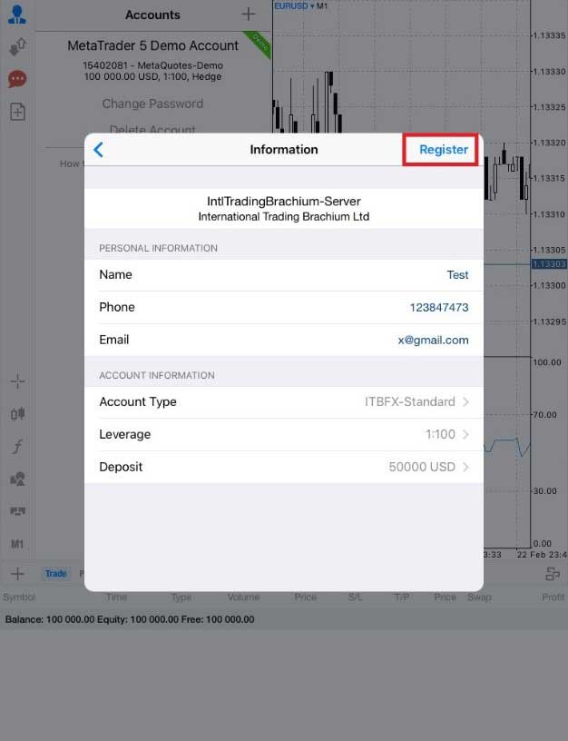 ورود اطلاعات برای نصب متاتریدر 5 ios