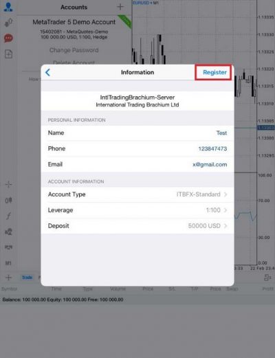 ورود اطلاعات برای نصب متاتریدر 5 ios